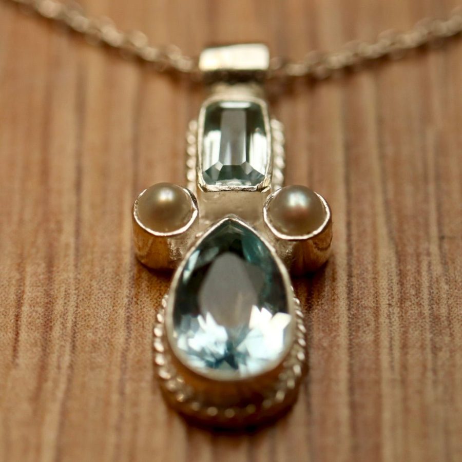 Eleanora Duse Necklace: Silver, Blue Topaz and Pearls