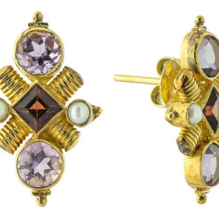 Jenny Lind Amethyst, Garnet and Pearl Earrings